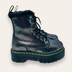 NWOT Dr. Martens Jadon Black Silver Distressed Metallic Fur Lined Moto Boots 6